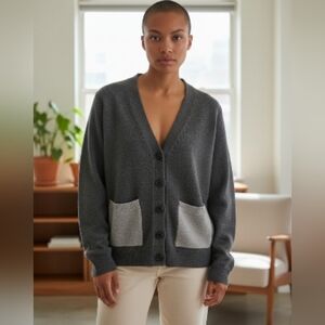 Ganni‎ 100% Merino Wool Button Up Minimalist Neutral Oversized Office Cardigan S